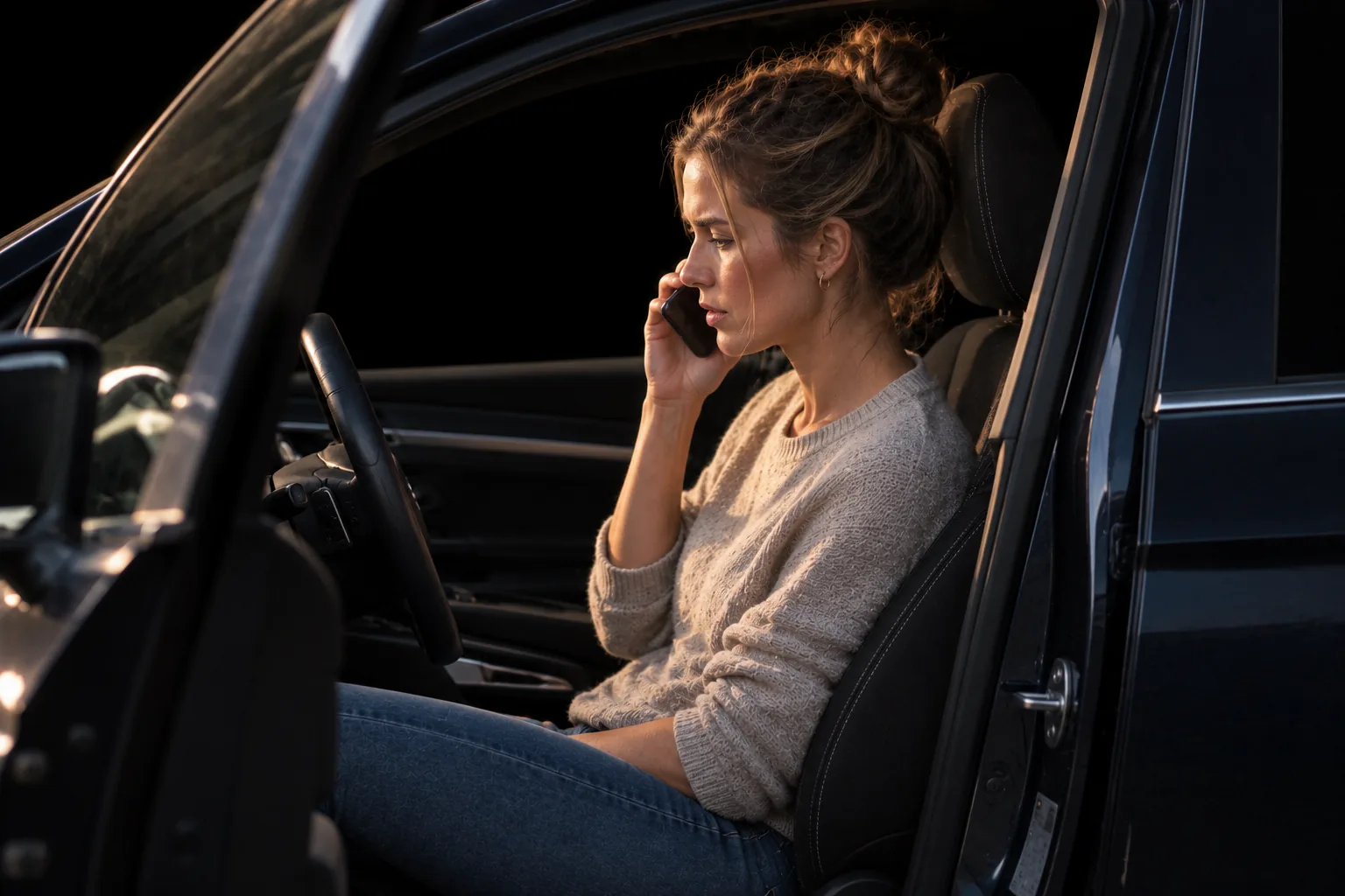 Person telefoniert im Auto.